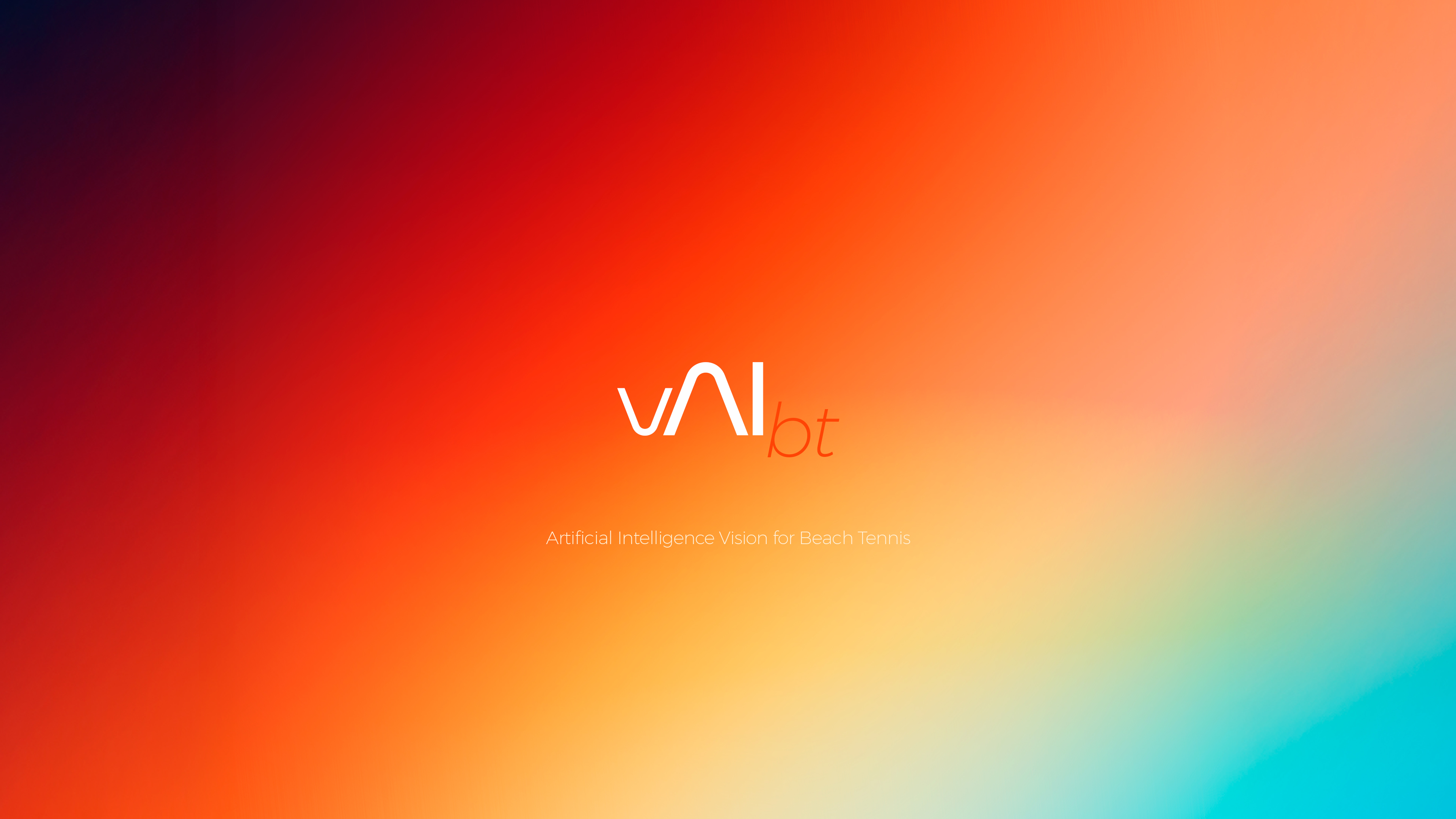 Logotipo VAbt - Artificial Intelligence Vision for Beach Tennis em um fundo gradiente colorido.